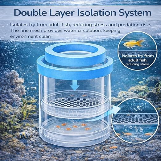 petzlifeworld Floating Fish Breeder Box for Aquarium – 10cm Double Layer Isolation Incubator with Foam Collar | Clear Fry Protection Box for Guppy, Betta & Small Fish