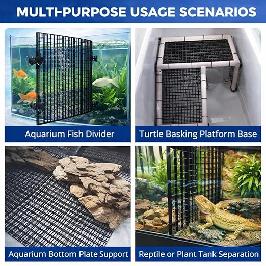 Petzlifeworld Fish Tank Divider Egg Crate Panel with Clips | 30×30cm PP Plastic Aquarium Divider Grid | Cuttable Mesh for Fish, Turtle, Reptile & Plant Tank Separation-Black And White