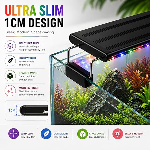 petzlifeworld Aquarium LED Light | Ultra Slim 1cm Design | Extendable Brackets | Waterproof Light for Freshwater & Saltwater | Energy Efficient Full Spectrum Lighting