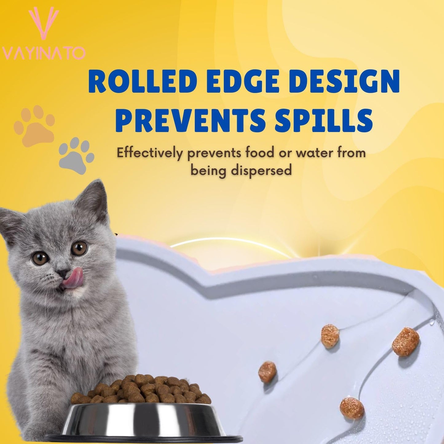 Petzlifeworld Cat Head-Shaped Grey Pet Feeding Mat with Raised Edges (44 * 24 cm) for Cats & Dogs
