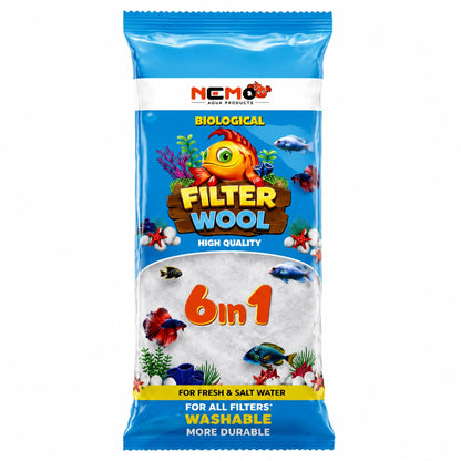 petzlifeworld NEMO 6-in-1 Biochemical Filter Cotton White Sponge | Premium Aquarium Filter Wool Media | Washable Filter Pad for Top, Sump, Internal & Canister Filters | Freshwater & Saltwater Tanks