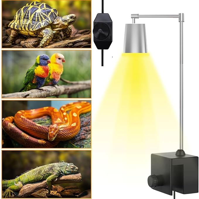 Petzlifeworld Stainless Steel Reptile Heat Lamp Turtle Lights with Dimmer Switch, UVA UVB Bulbs (50W) Aquarium Basking Lamp Adjustable Holder and Intensity Suitable for Birds During Winter & Reptiles