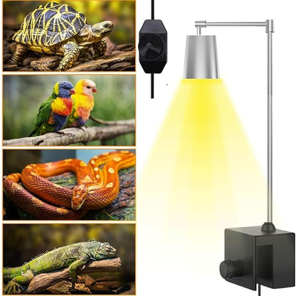 Petzlifeworld Stainless Steel Reptile Heat Lamp Turtle Lights with Dimmer Switch, UVA UVB Bulbs (50W) Aquarium Basking Lamp Adjustable Holder and Intensity Suitable for Birds During Winter & Reptiles