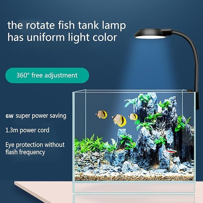 PetzLifeworld 6W Black High Brightness 360 Degree Flexible Clip On Light Aquarium Fish Tank and Bowl Light Suitable Upto 45Cm Tank