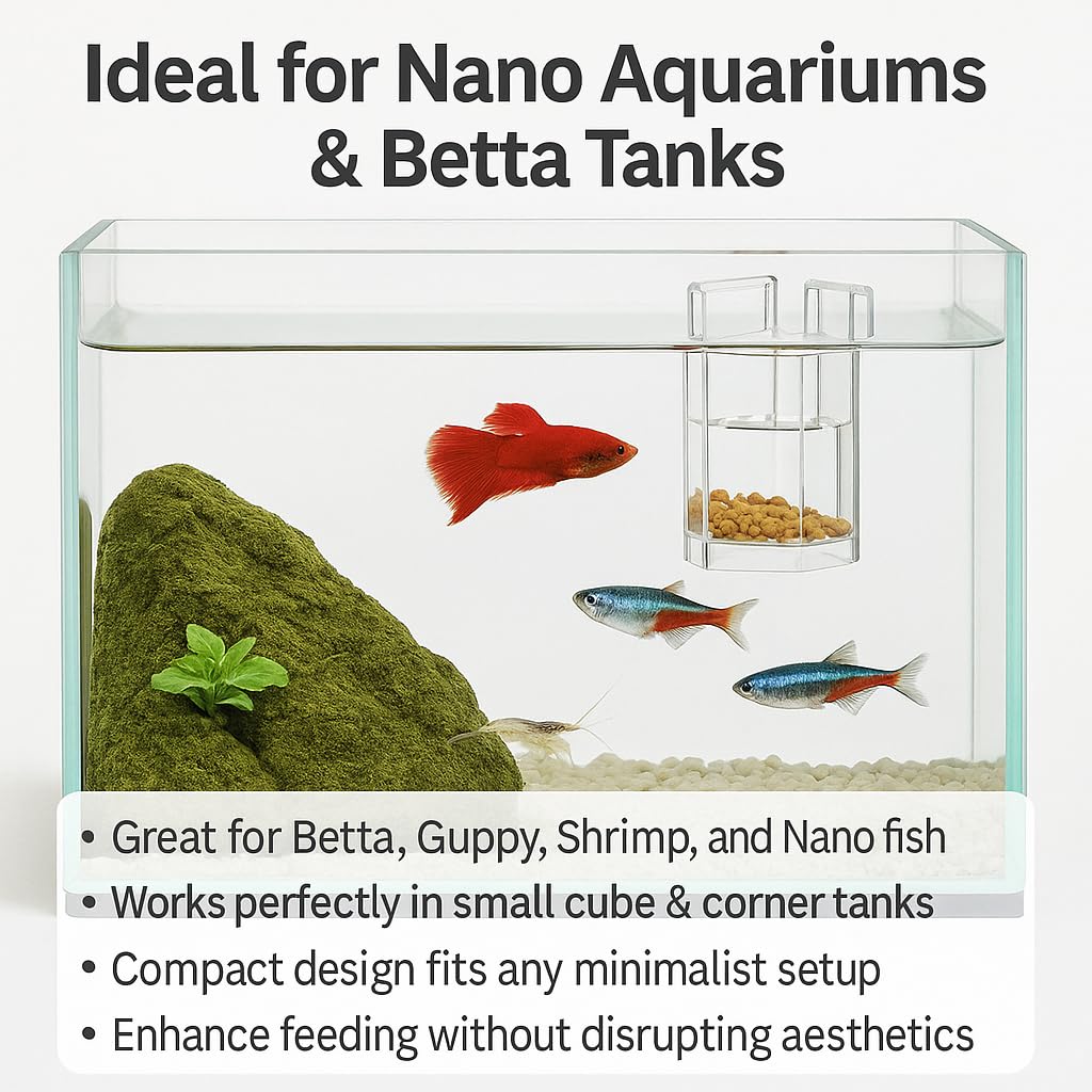 petzlifeworld Corner Acrylic Floating and Sinking Fish Food Feeder for Nano Aquariums | Ideal for Betta, Guppy, and Shrimp Tanks | Fits up to 6mm Glass