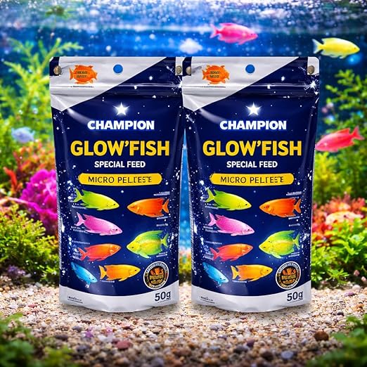 Petzlifeworld Champion Glow Fish Special Feed (Pack of 2, 50g Each) | Rapid Color Enhancing Fish Food | Micro Floating Pellets for Fluorescent Fish | Growth & Vibrancy Formula