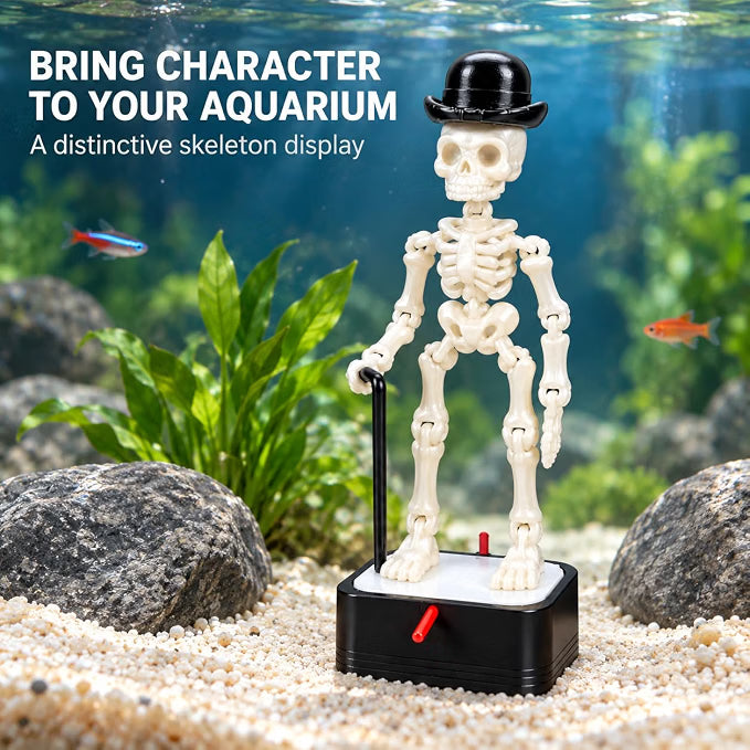 Petzlifeworld 3D Printed Dancing Skeleton Aquarium Ornament – White & Black Variations | Bubble-Activated Moving Fish Tank Decoration with Air Tube Connection & Stable Base