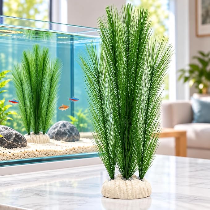 Petzlifeworld 1 Pcs Artificial Water Grass Aquarium Decoration (38 cm) Green Feather-Look Plant with Base | Simulation Aquatic Plant for Fish Tank Landscape & Aquascaping