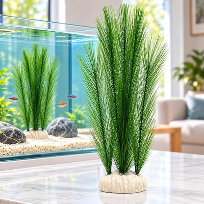 Petzlifeworld 1 Pcs Artificial Water Grass Aquarium Decoration (38 cm) Green Feather-Look Plant with Base | Simulation Aquatic Plant for Fish Tank Landscape & Aquascaping