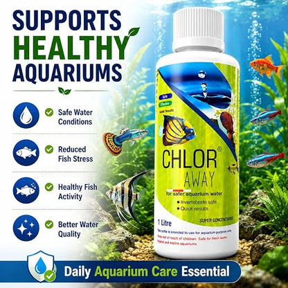 Petzlifeworld Aquatic Remedies 1L Chlor Away Aquarium Water Conditioner | Removes Chlorine & Chloramine from Tap Water