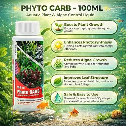 Petzlifeworld Aquatic Remedies 2 PCs Phytocarb (100ml x 2 = 200ml) | Liquid Carbon + Algae Control | CO2 Plus – Algae Minus | Planted Aquarium Fish Tank Supplement
