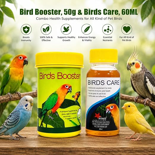 Petzlifeworld Bird Booster, 50g & Birds Care, 60ML Combo Health Supplements for All Kind of Pet Birds