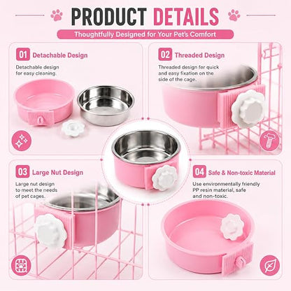 Petzlifeworld 2-in-1 Hanging Pet Food & Water Bowl | Stainless Steel Removable Feeding Bowl with Secure Cage Clip Holder | Suitable for Cats, Dogs, Rabbits, Birds & Small Animals | Random Colour