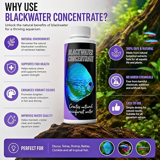 Petzlifeworld Aquatic Remedies Blackwater Concentrate 120ml for Aquariums | Natural Tannin Water Conditioner | Creates Amazon Blackwater Habitat | Enhances Fish Color & Health for Discus, Bettas, Tetras & Shrimp