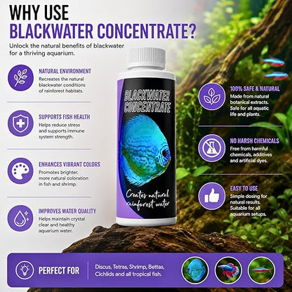 Petzlifeworld Aquatic Remedies Blackwater Concentrate 120ml for Aquariums | Natural Tannin Water Conditioner | Creates Amazon Blackwater Habitat | Enhances Fish Color & Health for Discus, Bettas, Tetras & Shrimp