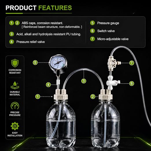 petzlifeworld DIY D201 CO2 Generator System Kit for Planted Aquarium | CO2 Regulator with Pressure Gauge, Tube, Valve & Bottle Cap | Citric Acid 200g + Baking Soda 200g | Aquascaping Kit