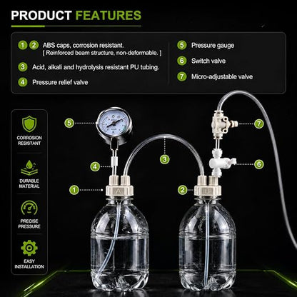 petzlifeworld DIY D201 CO2 Generator System Kit for Planted Aquarium | CO2 Regulator with Pressure Gauge, Tube, Valve & Bottle Cap | Citric Acid 200g + Baking Soda 200g | Aquascaping Kit