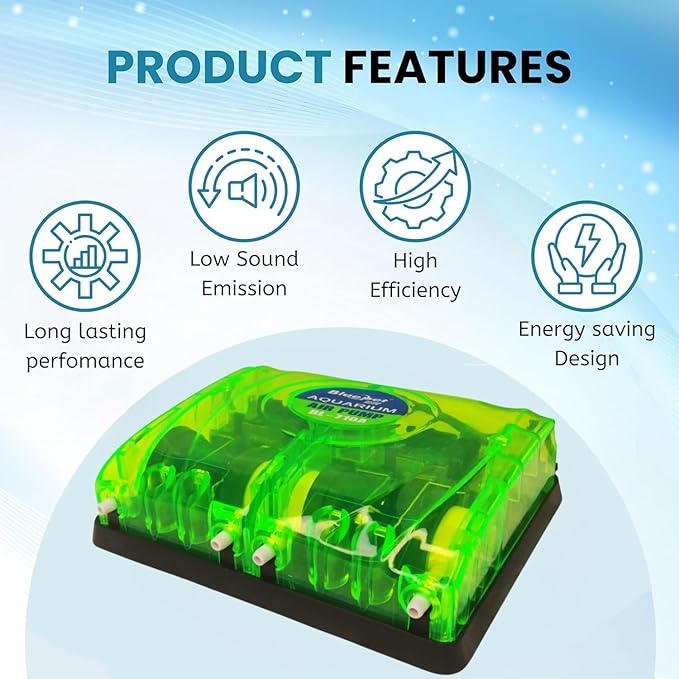 petzlifeworld BL-710A | 8W | 4 * 5L/Min | 4-Way Aquarium Air Pump with Airtube & Airstone | Ultra Quiet Fish Tank Air Pump Powerful Oxygen Aerator Pump