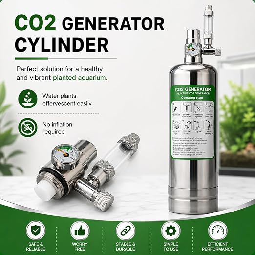 Petzlifeworld 2L Stainless Steel DIY CO₂ Generator Kit for Planted Aquariums | Citric Acid 200g + Baking Soda 200g | Solenoid Valve, Pressure Gauge, Metal Bubble Counter, CO₂ Tube & Flat Diffuser