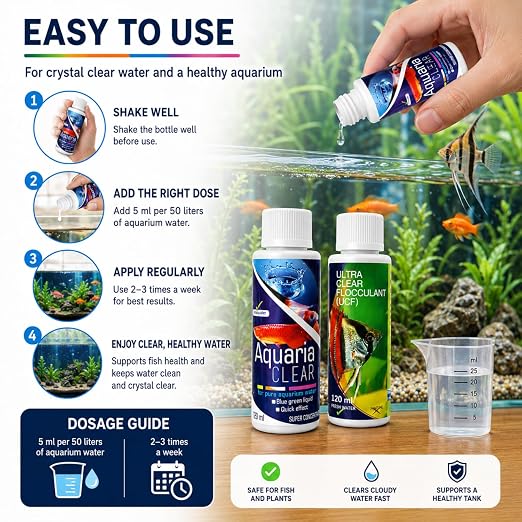 PetzlifeworldAquatic Remedies Aquarium Fish Tank Water Clarifier | Quickly Removes Cloudiness | Makes Crystal Clear Fish Tanks (Aqua Clear 120Ml+Ucf 120 Ml Combopack 2 * 120-240Ml)