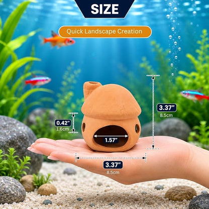Petzlifeworld (Mushroom House Natural Clay Fish Tank Hideout | Aquarium Ornament Decoration for Small Fish & Shrimp | Terracotta Shelter for Resting, Hiding & Aquascaping