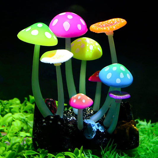 Petzlifeworld Glowing Effect Artificial Mushroom Aquarium Plant Decor Ornament Decoration for Fish Tank Landscape