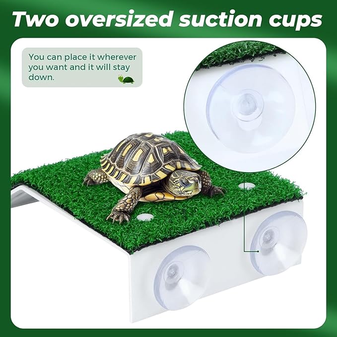 Petzlifeworld Acrylic (CP-120) Turtle Basking Platform Simulation Grass Tortoise Resting Terrace with Artificial Lawns Turtle Ramp Climbing Ladder Decor with Suction Cup