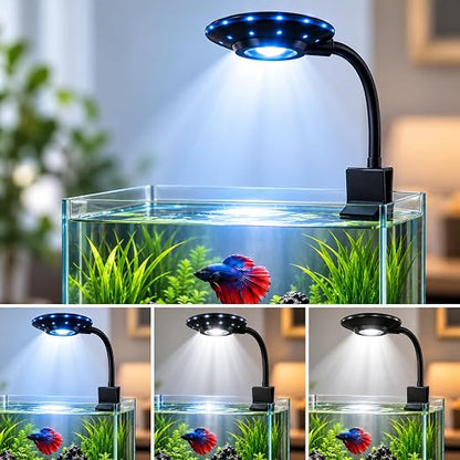 petzlifeworld FD-001 UFO Clip LED Aquarium Light | 3 Mode Fish Tank Light | 360° Flexible Gooseneck | DC 5V USB Powered | Fits 3–5mm Glass | for Betta, Nano & Planted Aquariums