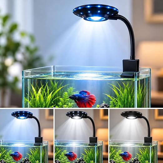 petzlifeworld FD-001 UFO Clip LED Aquarium Light | 3 Mode Fish Tank Light | 360° Flexible Gooseneck | DC 5V USB Powered | Fits 3–5mm Glass | for Betta, Nano & Planted Aquariums