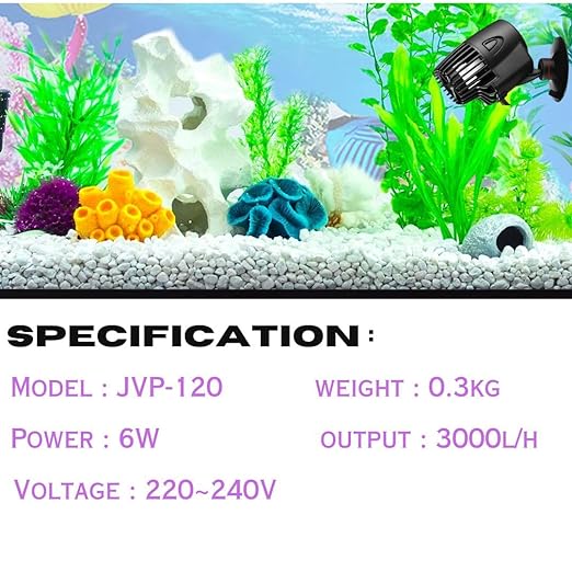 Sunsun JVP-120 (6W | 3000L/H | Suitable for 3 Feet Tank) Mini Wave Maker Power Head with Suction Cup for Aquarium Fish Tank