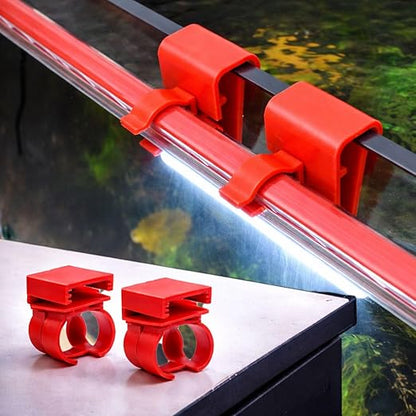 Petzlifeworld  Universal Aquarium Light Clip Holder, LED Tube Mount Brackets for Fish Tank, Durable Plastic Clamp for Aquarium Lighting Support (Red)