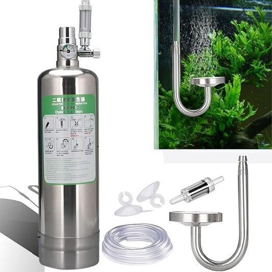 Petzlifeworld Stainless Steel 2L (Empty Cylinder) Planted Aquarium DIY Co2 Generator System Complete Kit with Pressure Gauge and Control Valve, Metal Bubble Counter, Co2 Tube and Diffuser (Complete Kit)