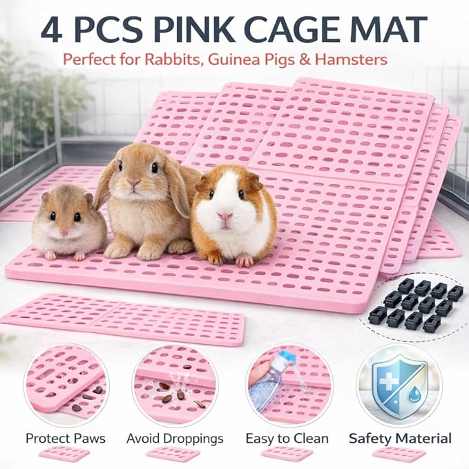 Petzlifeworld (34 * 25 Cm) Pet Cage Mat for Rabbit, Guinea Pig, Hamster Waterproof Plastic Feet Pads | Non-Slip Resting Floor Mats For Cats, Dogs, Bunny | Water Proof | Easy To Clean Cage Pads, Pink