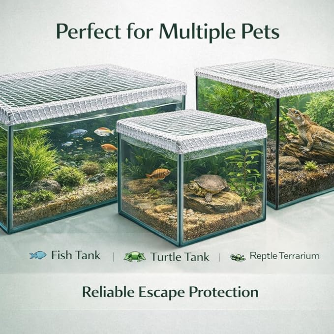 Petzlifeworld Aquarium Protective Mesh Net Cover – Nylon Rope Fish Tank Jump Guard Lid | Breathable Escape Prevention Net for Fish, Turtle & Reptile Tanks | DIY Stretchable Aquarium Cover