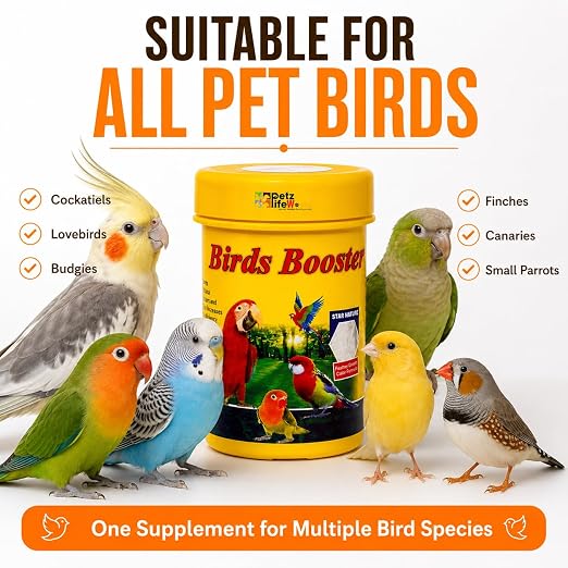 Petzlifeworld 50g Bird Booster Feather Growth & Color Formula Bird Health Supplement | Supports Feather Development, Natural Color Enhancement, Breeding Support & Daily Vitality for Pet Birds