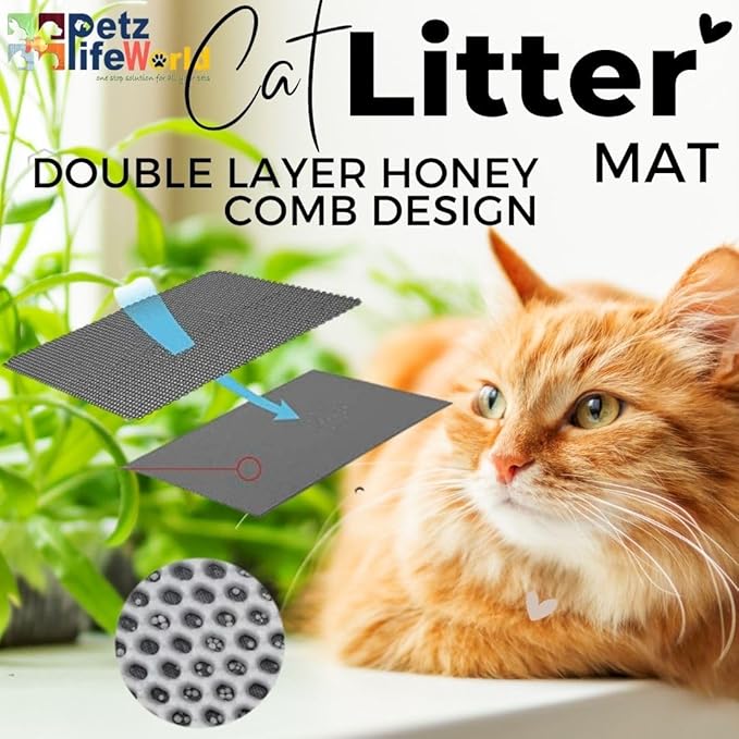 Petzlifeworld Cat Litter Mat For Litter Box | Anti Slip Honey Comb Double Layer Design | Water Proof | Washable | Easy to Clean | Soft On Paws