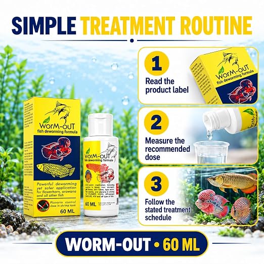 Aquatic Remedies Worm-Out Fish Deworming Formula, 60ML for Flower Horn, Discus, Arowana and All Other Fish