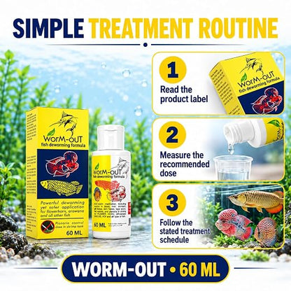 Aquatic Remedies Worm-Out Fish Deworming Formula, 60ML for Flower Horn, Discus, Arowana and All Other Fish