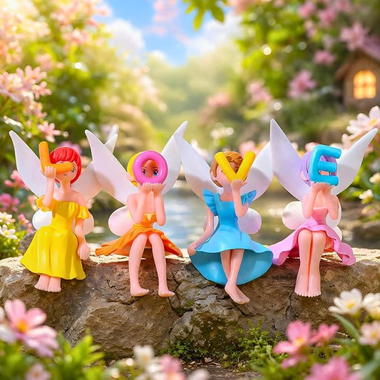 petzlifeworld Cute Fairy Alphabet Figurines Set – Decorative Mini Angel Dolls Holding Love Letters, Resin Miniatures for Home Decor, Cake Toppers, Desk & Gift