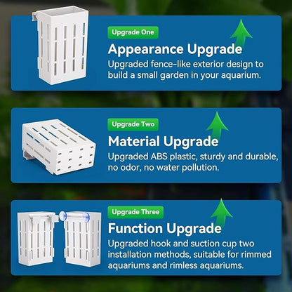 Petzlifeworld 2 Pcs White Hanging Water Plant Holder (Box Type) Pot for Aquarium Fish Tank, Aquaponics and Hydroponics with Hooks and Suction Cups for Easy Installation