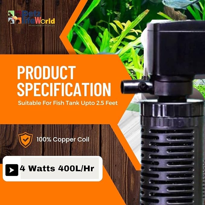 Nemo 4 In 1 Submersible Aquarium Internal Filter | 210F | 4 Watts | 400 L/Hr | Ultra Silent Fast and Effective Filtration For Fish Tank | Upto 1.5 Feet Tank