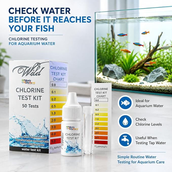 Aquatic Remedies Wild Chlorine Water Test Kit, 50 Tests | Chlorine Testing Kit with Reagent, Test Tube & Colour Chart | for Aquarium, Pool, Tap, Drinking & Industrial Water