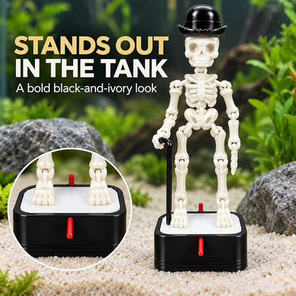 Petzlifeworld 3D Printed Dancing Skeleton Aquarium Ornament – White & Black Variations | Bubble-Activated Moving Fish Tank Decoration with Air Tube Connection & Stable Base