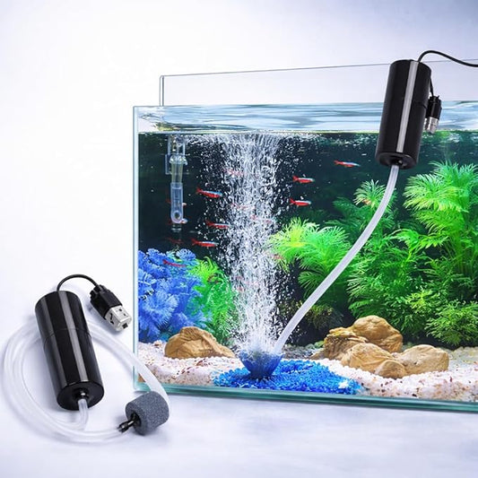 Petzlifeworld  USB Aquarium Air Pump Portable Oxygen Pump, Silent Mini Air Compressor with Air Stone & Tube, Low Power 1W Quiet Aerator for Fish Tank, Outdoor Fishing & Aquarium Use (Random Color)