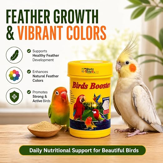 Petzlifeworld 50g Bird Booster Feather Growth & Color Formula Bird Health Supplement | Supports Feather Development, Natural Color Enhancement, Breeding Support & Daily Vitality for Pet Birds