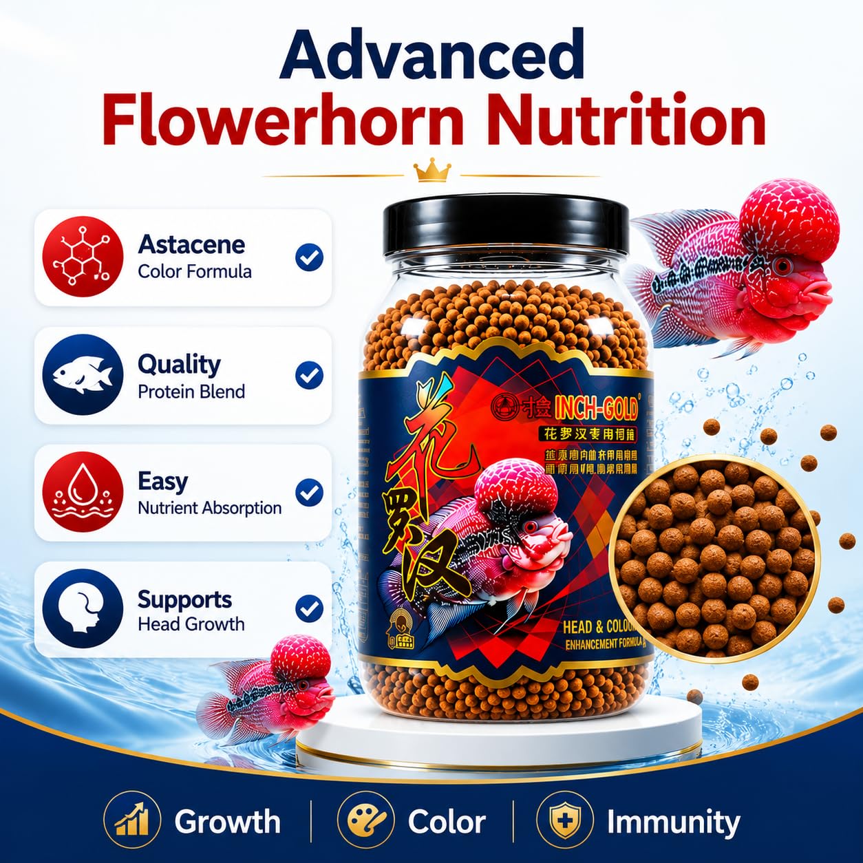 Petzlifeworld Inch Gold Flower Horn Fish Food for Head and Colour Enhancement (180 G)
