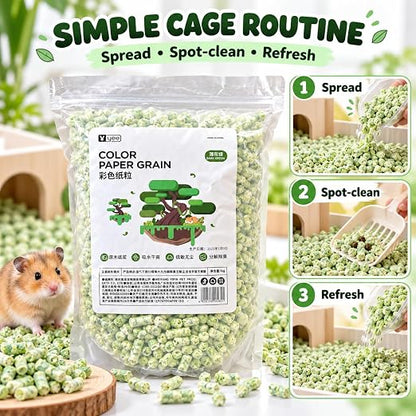 Petzlfiewrold YEE Color Paper Grain Hamster Bedding 1kg (Dark Green and Purple ) | Soft & Absorbent Paper Pellets | Low-Dust & Deodorizing Cage Bedding for Hamsters & Small Pets