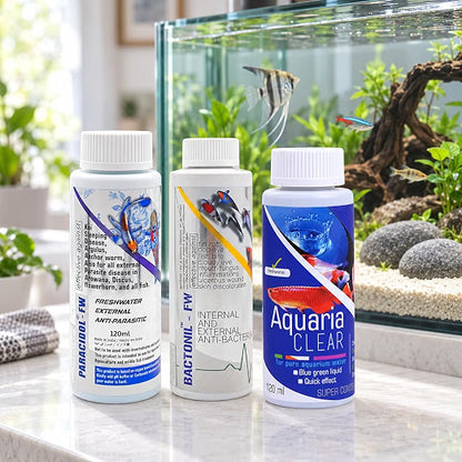 Aquatic Remedies 3-in-1 Freshwater Fish Care Combo – Paracidol FW + Bactonil FW + Aquaria Clear | 120 ml Each