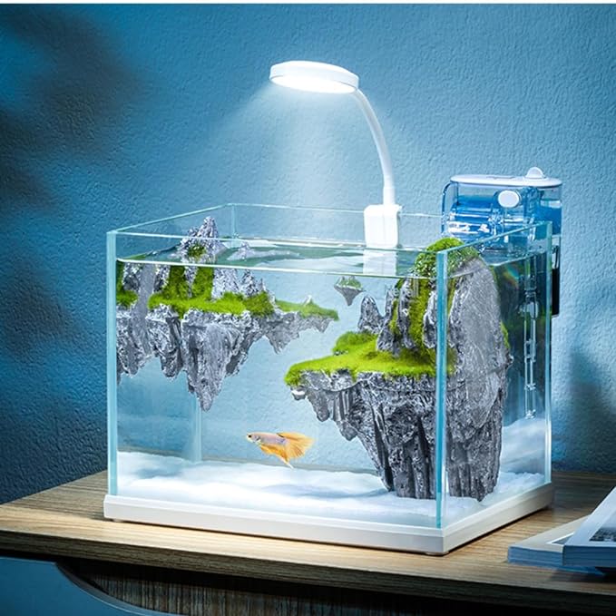 Petzlifeworld Mini Micro Sky City Landscape Ultra Clear 4K Glass Aquarium Fish Tank Complete Set with Filter, Light, Sand, Decoration (Landscape) Suitable for Betta, Desktop and Gifting |18 * 14 * 13 CM