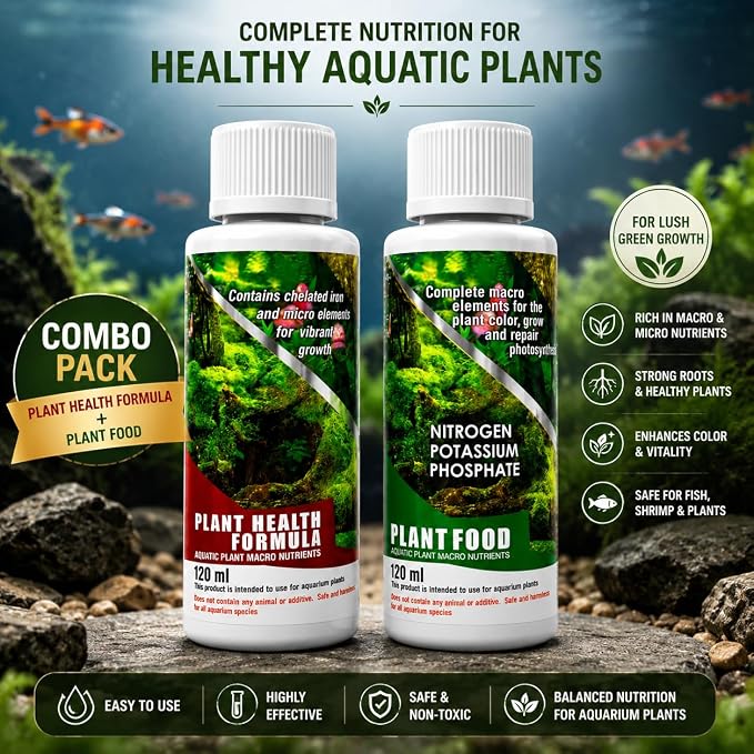 petzlifeworld Aquatic Remedies Aquarium Plants Fertiliser Combo, Plant Health Formula-120ML & Plant Food-120ML
